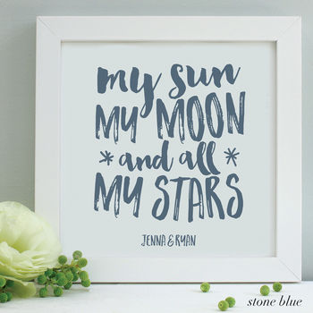 Personalised Valentine Sun, Moon And Stars Framed Print, 5 of 11