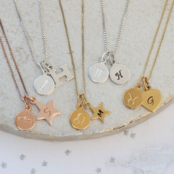 Zodiac Disc Necklace Personalised With Initial Charm, 6 of 12