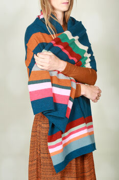 Colourful Multi Stripe Wrap Scarf Soft Lambswool, 5 of 7