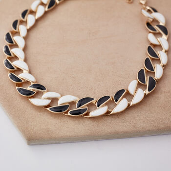 Black And White Enamel Curb Chain Link Necklace, 3 of 6