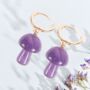 Gifts For Her Mushroom Earrings Amethyst Crystal Jewellery, thumbnail 1 of 5