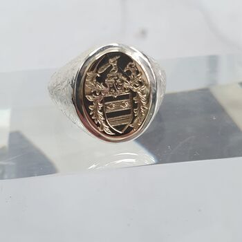 Silver And 9ct Gold Textured Signet Ring With 9ct Inlay, 9 of 12