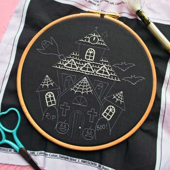 Halloween Haunted House Glow In The Dark Embroidery Kit, 3 of 3