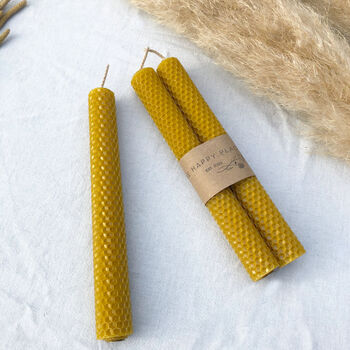 Pair Of Honey Scented Handrolled Beeswax Dinner Candles, 7 of 9
