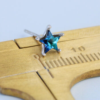 Sterling Silver Blue Crystal Star And Moon Stud Earrings, 4 of 5