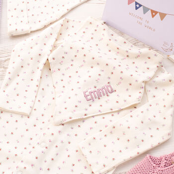 Personalised Blossom And Heart Babygrow Gift Set For Girls, 2 of 12