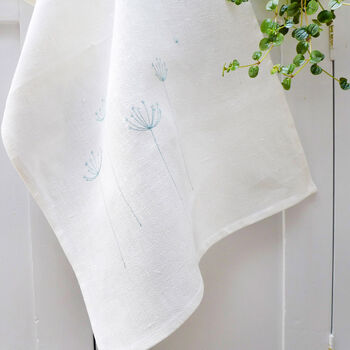 Embroidered Linen Cow Parsley Tea Towel, 4 of 5