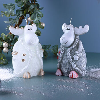 G Decor Frosted Reindeer Companions Hand Finished Winter Wax Candle Figures In White Or Grey, 5 of 6