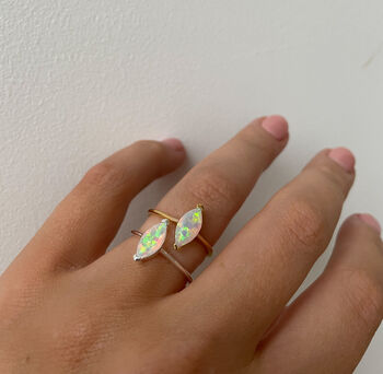 White Opal Marquise Ring In 14k Gold Vermeil Plated, 3 of 6