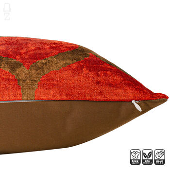 Ethnic Orange And Brown Silk Velvet Pillow Cover 40x40, 3 of 6