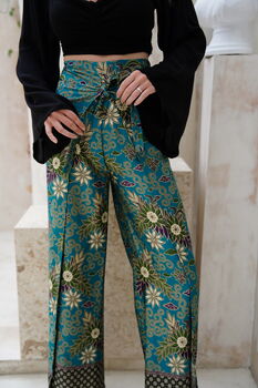 Turquoise Satin Wrap Around Trousers, 3 of 6