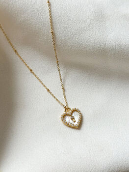 Mother Of Pearl Heart Lock Necklace, 3 of 4