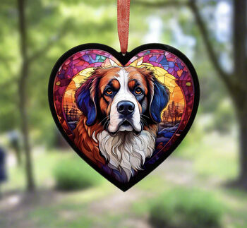 St Bernard Stained Glass Effect Heart Suncatcher, 4 of 5