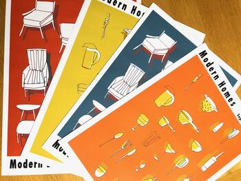 Mid Century Modern Homes Kitchenware Print A3 Orange, 4 of 4