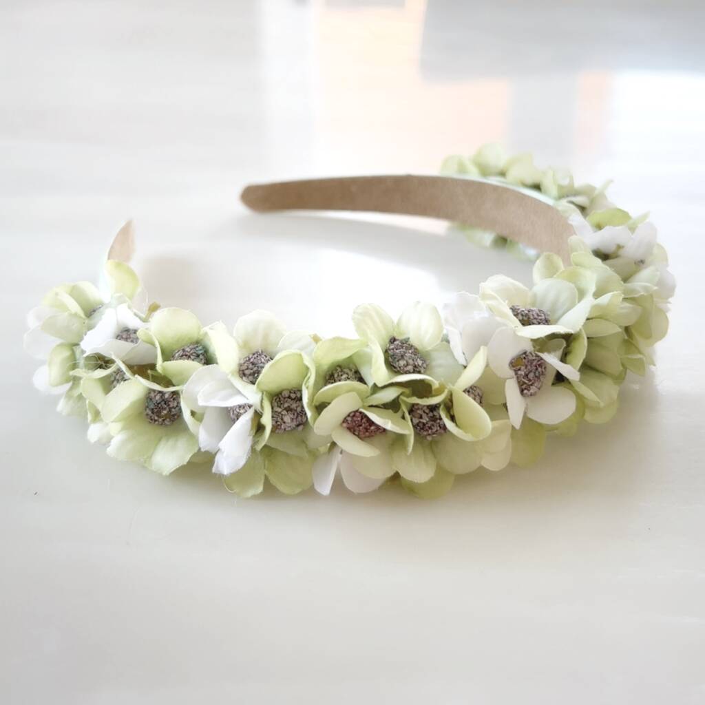 Green And White Silk Flower Crown, 1 of 4