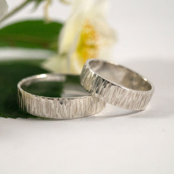 Bark Effect Wedding Rings In 18ct White Eco Gold, 2 of 6
