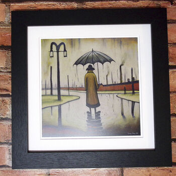 Framed 'Umbrella In The Rain' Print. Lowry Style, 3 of 4