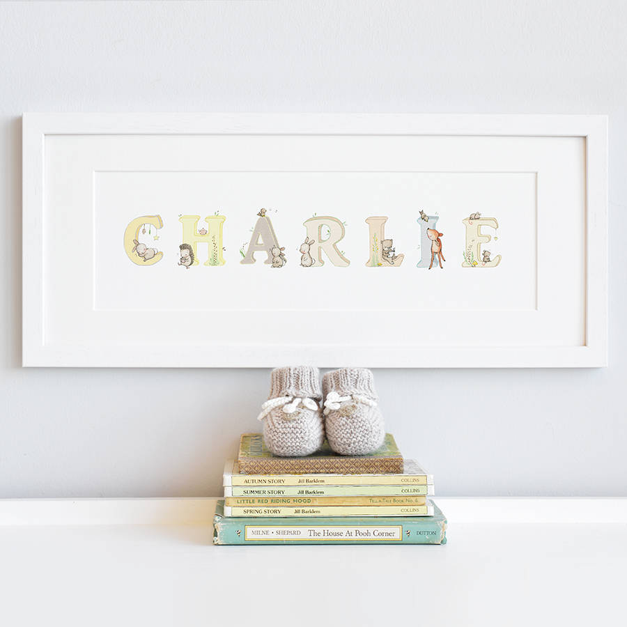 personalised framed woodland name print by daisy & bump nursery art