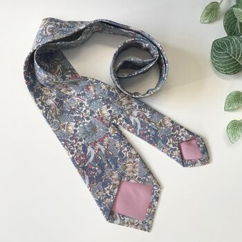 Liberty Tie In Blue Pink Strawberry Thief Birds Motif, 4 of 5