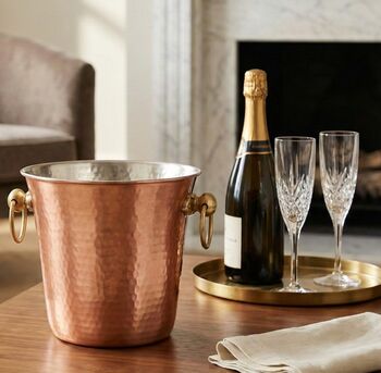 Hammered Matte Copper And Brass Ice Bucket, 3 of 4