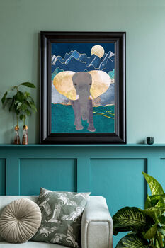Gold Elephant Original Artwork Mountains And Moon Print, 4 of 5