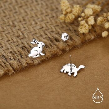 Sterling Silver Rabbit And Tortoise Mismatched Stud Earrings, 6 of 12