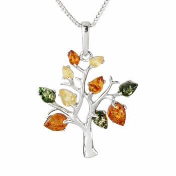 Personalised Sterling Silver Amber Tree Of Life Pendant Necklace, 5 of 10