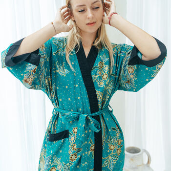 Green Satin Kimono Robe By Sukara