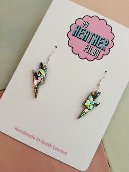 Small Aqua Glitter Lightning Bolt Earrings / Electric Blue Jewellery Vibrant Bolt Statement/ Small Aqua Statement, 4 of 5