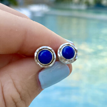 Maya Lapis Lazuli Stud Earrings Silver Or Gold Plated, 4 of 12