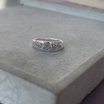 925 Sterling Silver Etched Rose Ring, 6 of 12