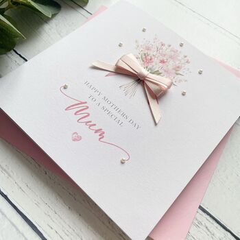 Handmade Mother's Day Card, Pink Bouquet Design. Any Name, 4 of 6