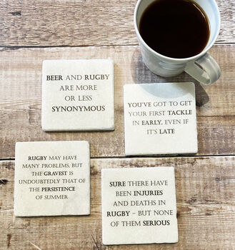 Set Of Four Marble Famous Rugby Quotes Coasters, 3 of 5