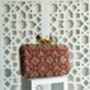 Delhi Flower Clasp Dark Red Silk Clutch | Bridal Evening Bag, thumbnail 5 of 6