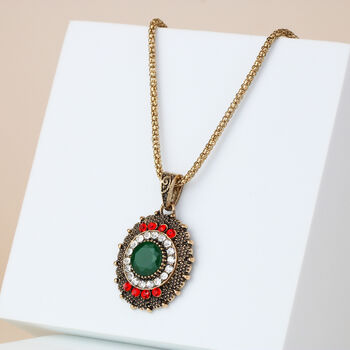 Gold Vintage Style Jewelled Pendant Necklace, 2 of 3