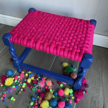 Upcycled 70's Woven Stools With Felted Merino Wool, 12 of 12