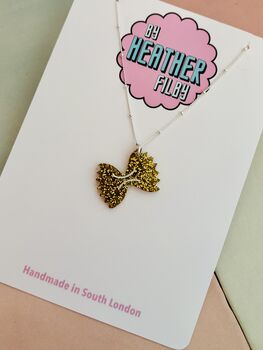 Farfalle Pasta Glitter Charm Necklace / Pasta Lover Gift / Novelty Food Jewellery / Fun Accessories, 2 of 7