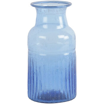 Blue Recycled Glass Bottle Vase Ribbed 13cm, 2 of 4