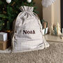 Personalised Beige Gingham Gift Sack Embroidered, thumbnail 2 of 8