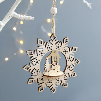 Wooden Reindeer Snowflake Hanging Decoration, 2 of 2
