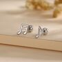 Mismatched Music Notes Screw Back Earrings In Sterling Silver, thumbnail 1 of 11