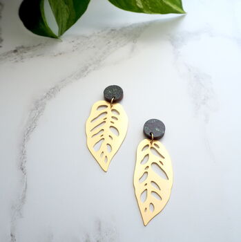 Statement Gold Plated Monstera Drop Earrings, 5 of 5