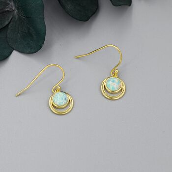 Aqua Green Opal And Circle Drop Hook Earrings, 2 of 10
