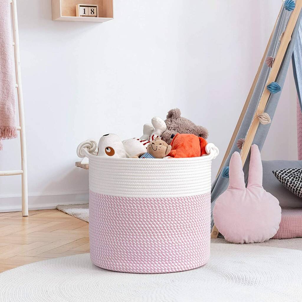 Cotton Rope Storage Basket Woven Baby Laundry Baskets With Handle For Diaper Toy Home Decor