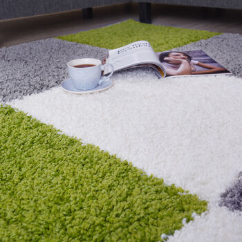 The Rugs Geometric Shaggy Rug Green Checkered Rug, 2 of 12