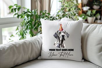 Personalised Great Dane Birthday Congratulations Party Cushion, 2 of 2