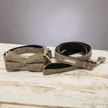 Beaufort Tweed Dog Collar Bow Tie Lead Set, 2 of 6
