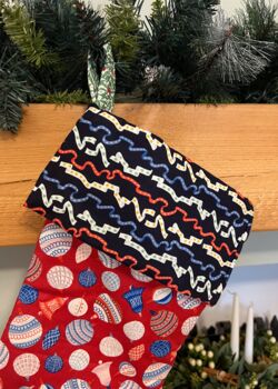 Liberty Fabric Red Bauble Bonanza Christmas Stocking, 2 of 2