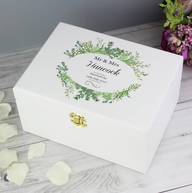 Personalised Botanical Wooden Wedding Keepsake Box, 1 of 3