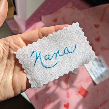 Something Blue Wedding Dress Patch With Handwritten Message, 5 of 7